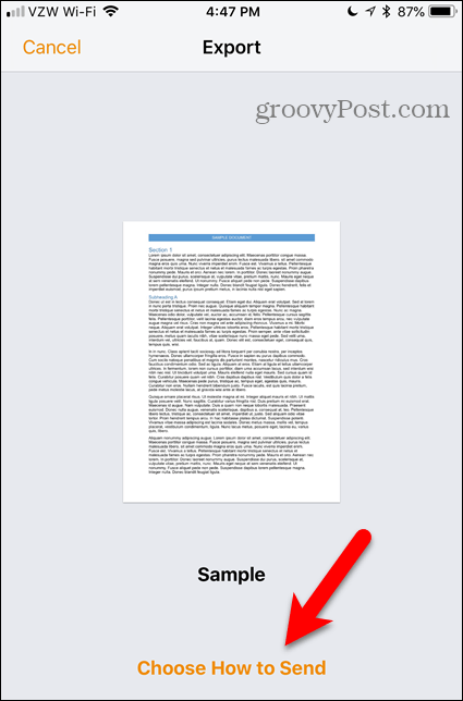 Valige, kuidas iOS-i lehtedel linki Pages saata