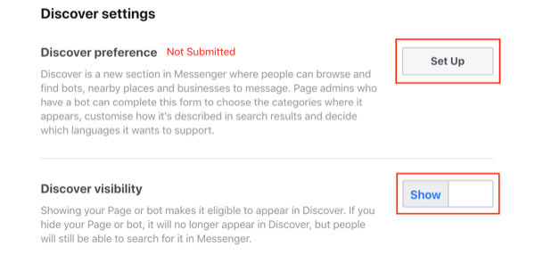 Esitage vahekaardile Facebook Messenger Discover, samm 2.