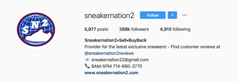 esmane Instagrami konto SneakerNation2 jaoks