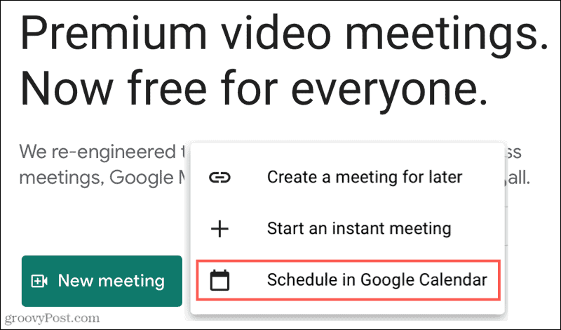 Uus koosolek, ajakava Google'i kalendris
