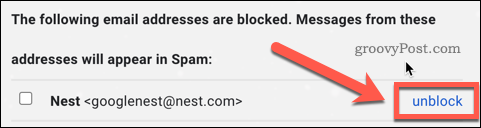 Kasutaja blokeerimise tühistamine Gmaili seadetes