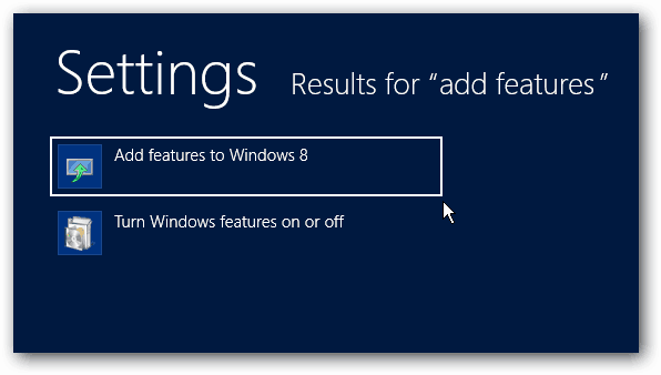 Funktsioonide lisamine Windows 8-le