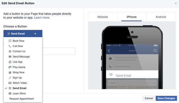 facebooki leht cta-ga mobiilis
