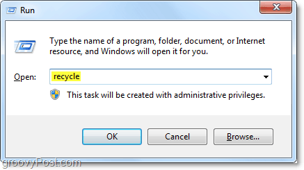 käivitage prügikast Windows 7-s