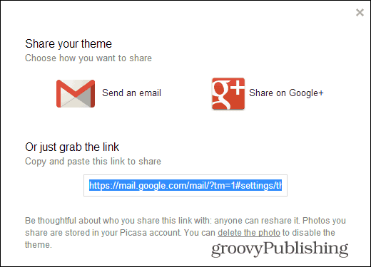 Gmaili kohandatud kujundused jagavad teie teema linki