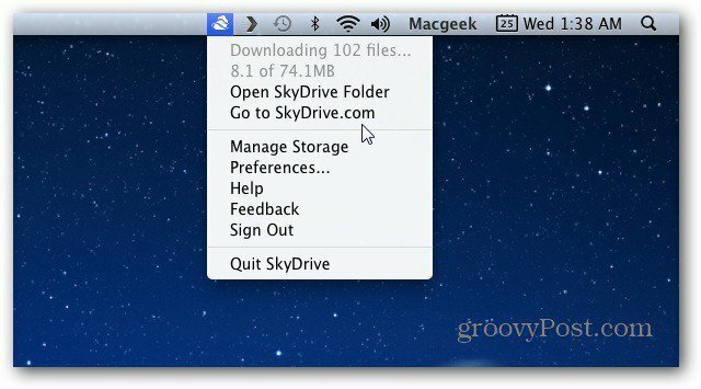 Maci menüüriba SkyDrive ikoon