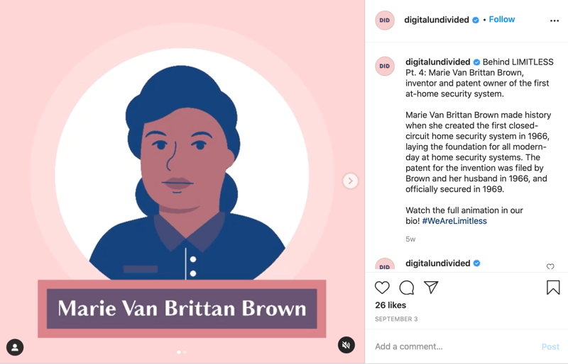 näide mp4 jupi postitusest, mis on jagatud instagrami, tuues marie van brittan brown välja pt 4 sarjast #wearelimitless