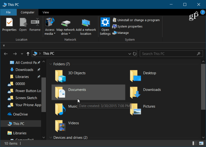 Windows 10 File Explorer tume režiim
