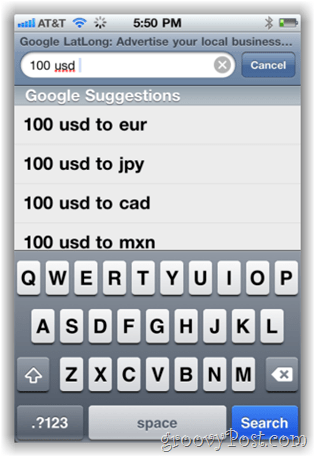 Google.com-i valuutamuundur iPhone Mobile'is
