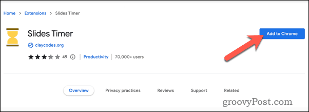 Chrome'i laienduse Slides Timer installimine