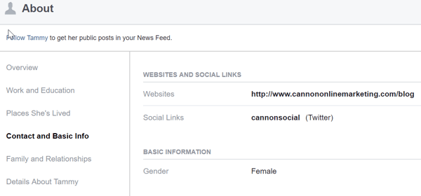 Jagage oma isikliku Facebooki profiili jaotises Teave oma ettevõtte veebisaiti ja linke sotsiaalsetele platvormidele, kus teie ettevõte tegutseb.