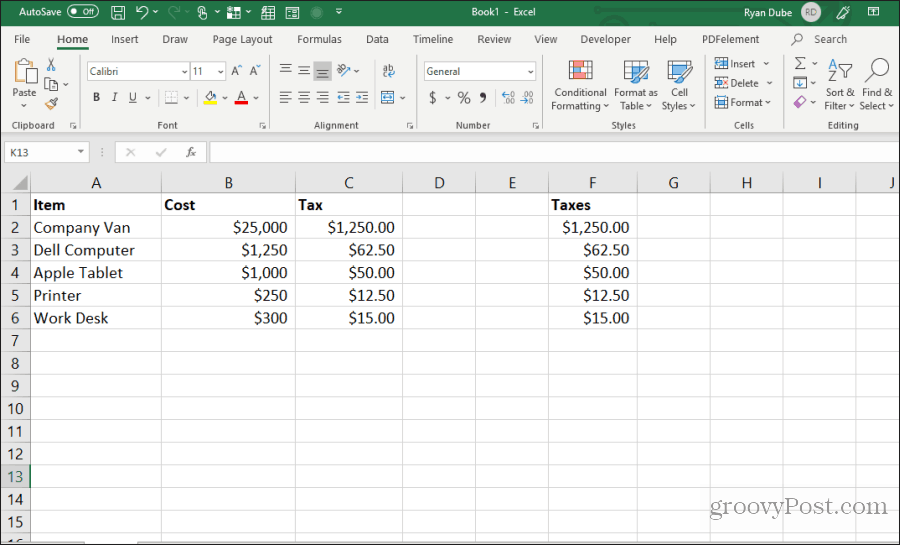valemi lahtrid kopeeritakse ja kleebitakse Excelisse