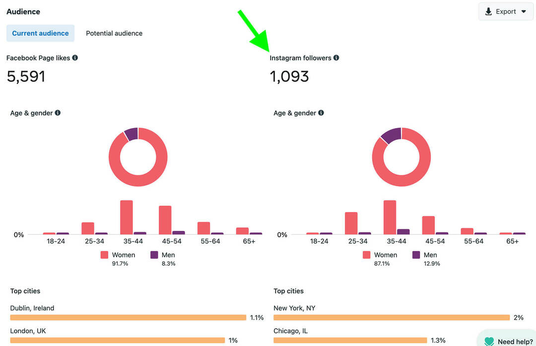 kuidas-vaatajaskonna-ülevaateid-instagramis-meta-business-suite-current-audience-tab-demographics-example-1