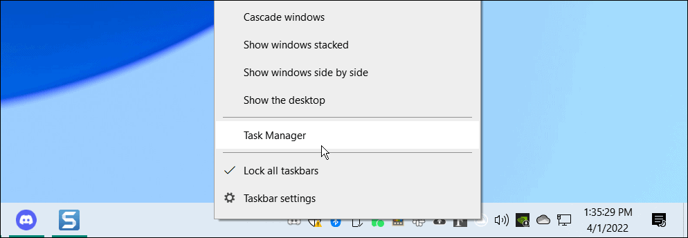 avage tegumihaldur Windows 10 tegumiribalt