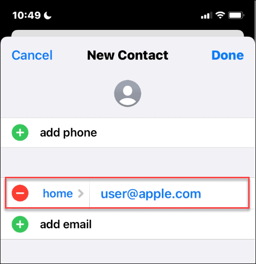 Apple ID kontaktide loendis