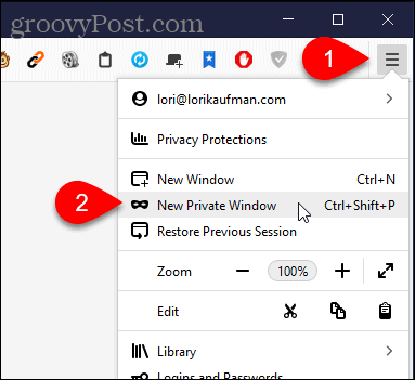 Valige Windowsi Firefoxis uus privaatne aken