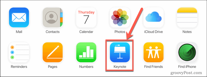 Vajutage iCloudis nuppu Keynote