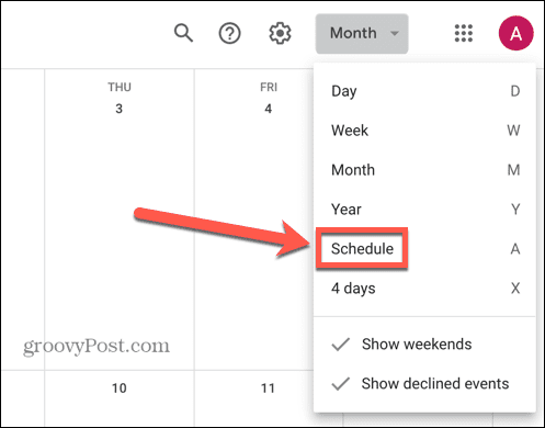 google kalender valige ajakava vaade