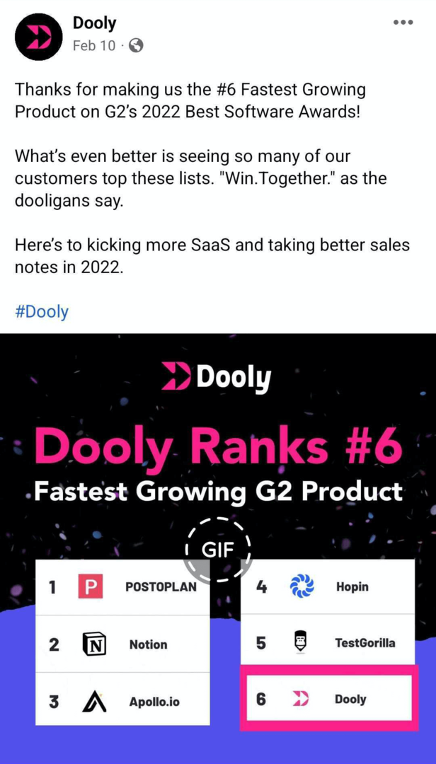 pilt Dooly Facebooki postitusest koos GIF-iga
