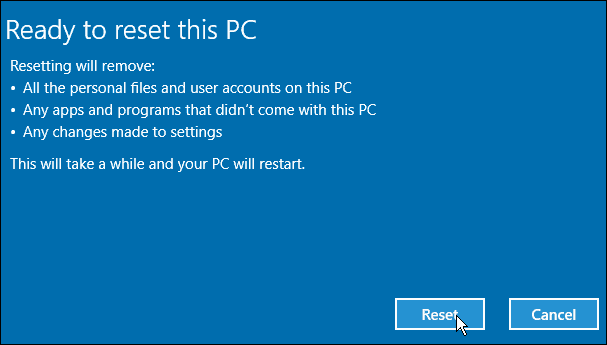Lähtestage Windows 10 arvuti