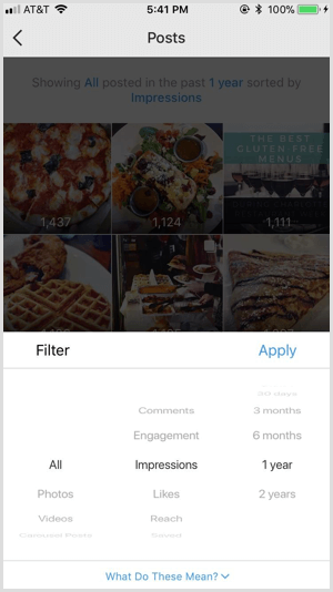 Instagrami ülevaate postituste filtrid