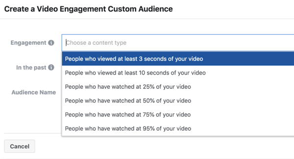 Facebooki ThruPlay optimeerimise videoreklaamide kaasamise kohandatud vaatajaskond.