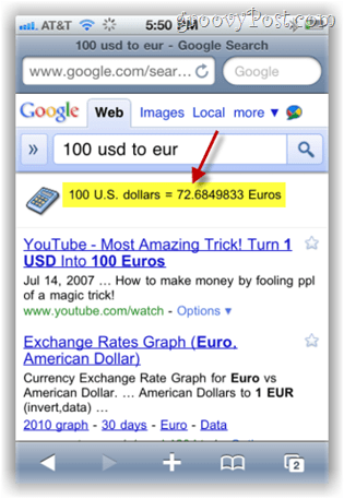 google.com otsingu valuutamuundur iPhone'is