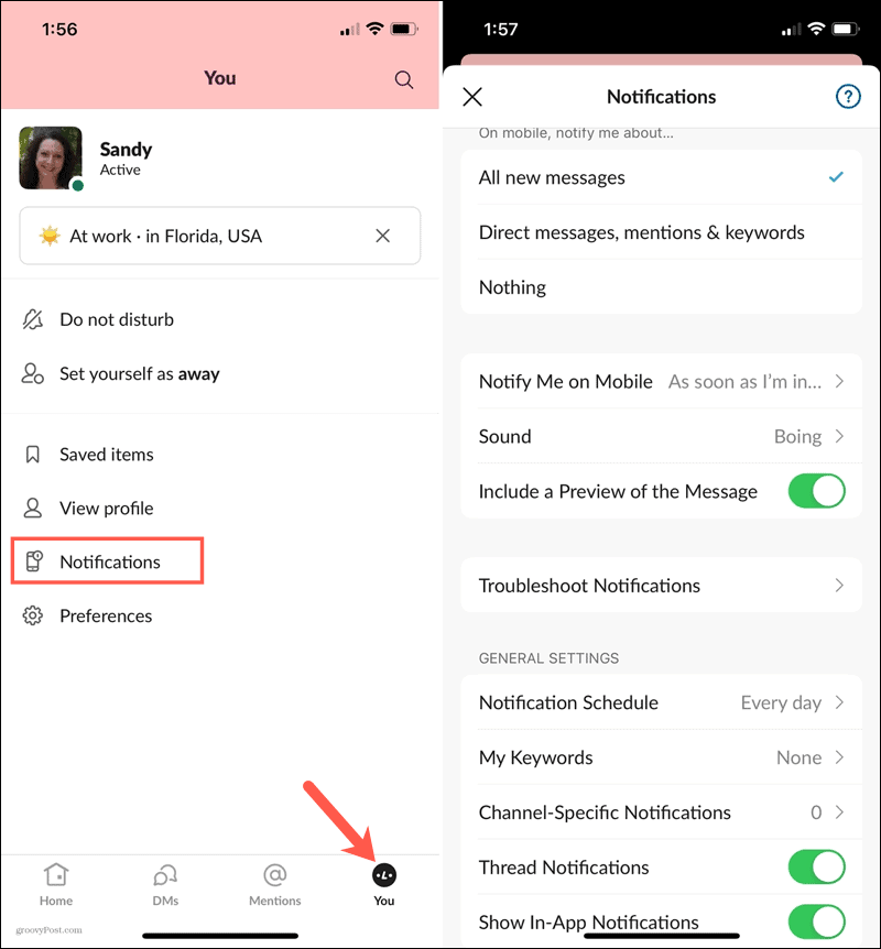 Märguanded teenuses Slack on Mobile