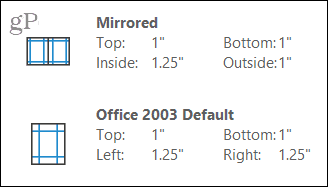 Peegeldatud ja Office 2003 veerised