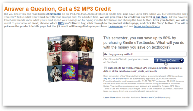 Hankige 2-dollarine Amazoni MP3 krediit Facebooki postituse jaoks
