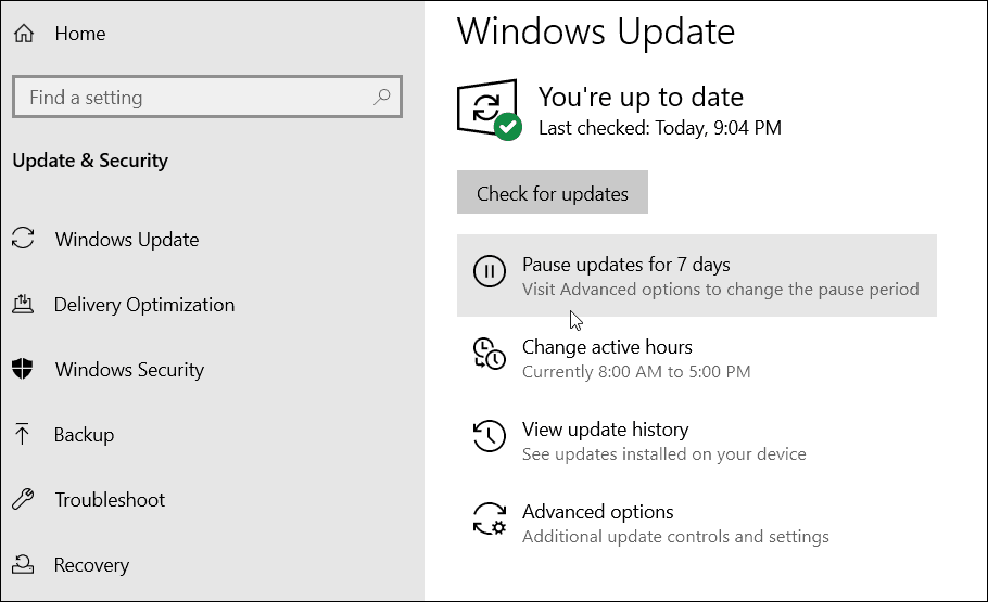 Peatage Windows 10 värskendused