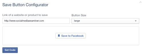 facebooki salvestamise nupp on määratud URL-iks