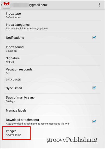 Gmaili Androidi väliste piltide pildid
