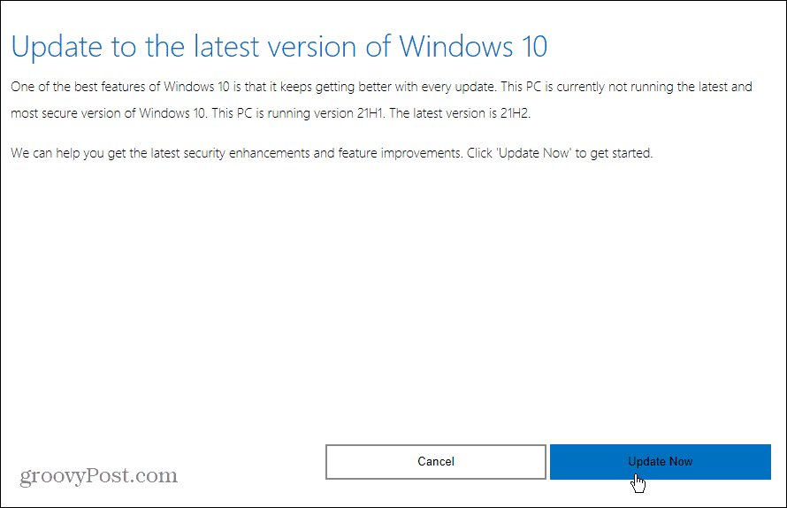 värskendage Windows 10 uusimale versioonile