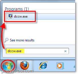 käivitage dccw Windows 7 menüüs Start