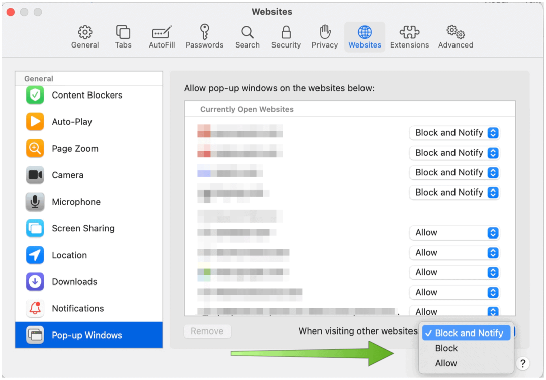 Safari Macile blokeerib hüpikud