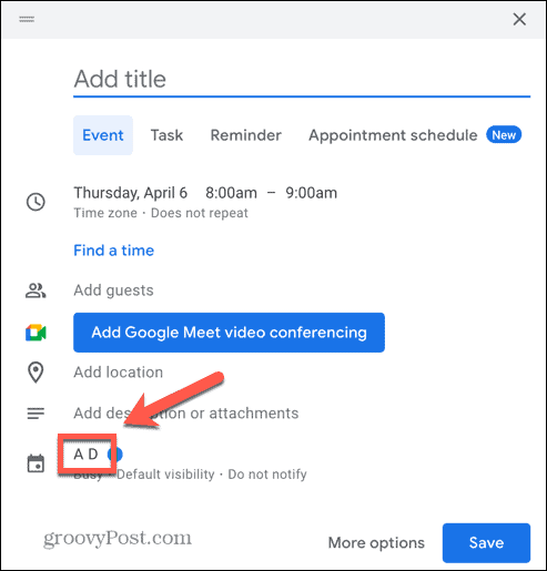 Google'i kalendri sündmuste kalendri valiku ekraanipilt