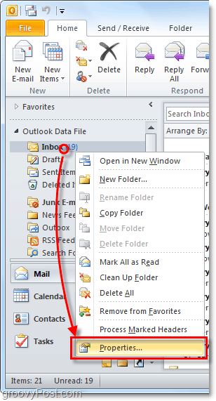kohandage üksikute Outlook 2010 kaustade automaatse arhiivi funktsioone