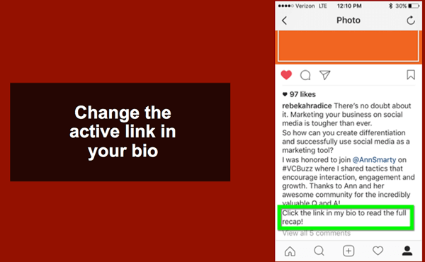 Suunake lugejad oma Instagrami biolingi juurde, et lugeda oma viimast blogipostitust.