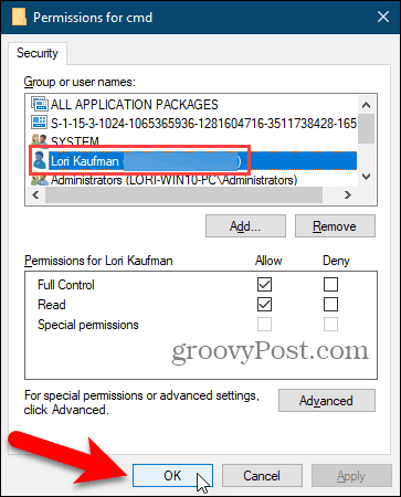 Sulgege Windowsi registris dialoogiboks Permissions
