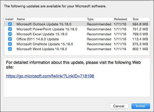 Microsoft Office 2016 Macile: jaanuarikuu värskendus KB3133711