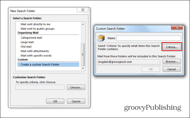 Outlook 2013 otsingukaustad on kohandatud
