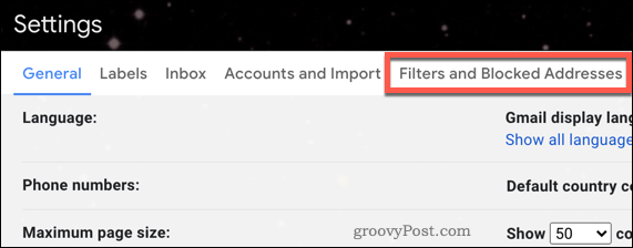 Gmaili filtrite menüü