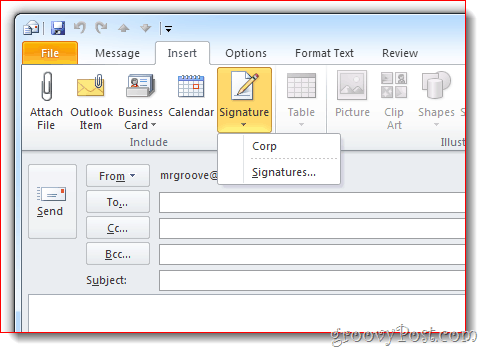 Sisestage allkiri Outlook 2010
