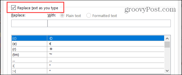 Asendage tekst Windowsi Wordi sisestamise ajal