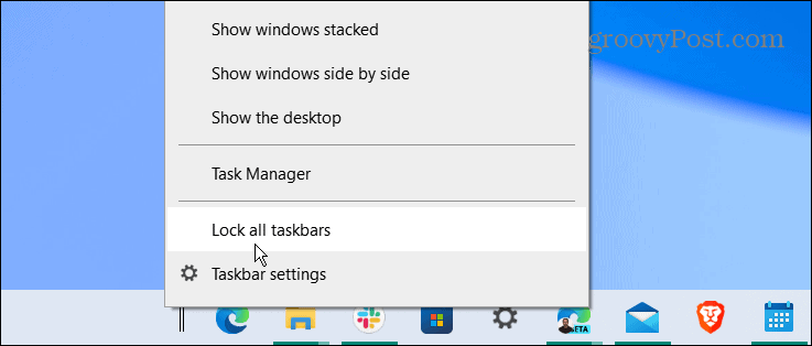 lukustada kõik tegumiribad keskus Windows 10 tegumiriba