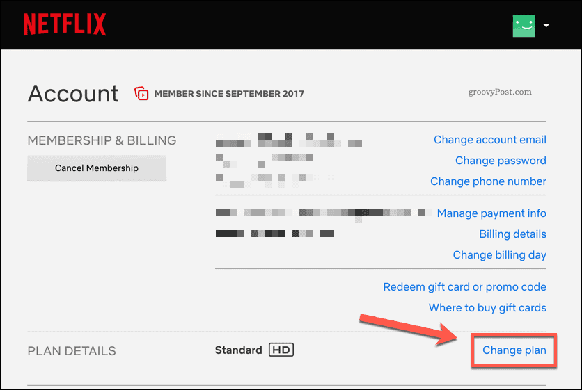 Netflixi tellimiskava muutmine