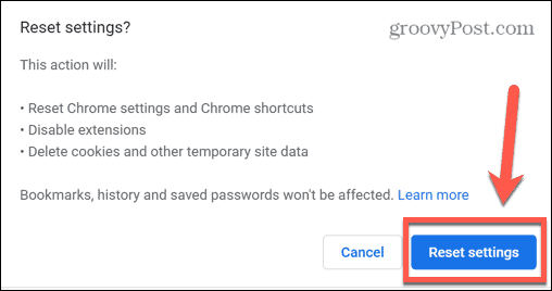 Chrome'i lähtestamise seaded