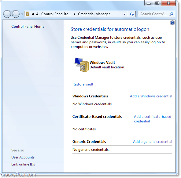 Windows 7 mandaadihalduri võlli üldine pilk
