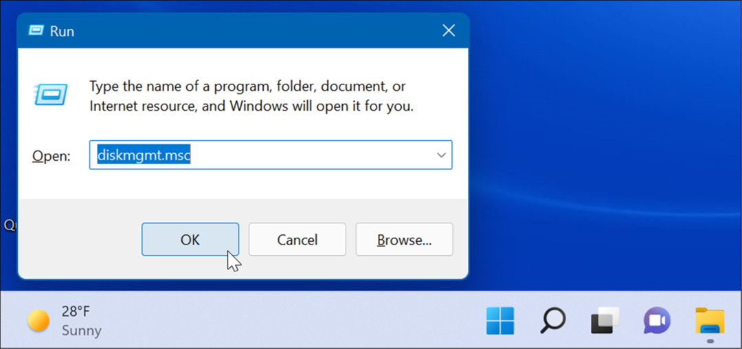 käivitage avatud kettahaldus Windows 11-s